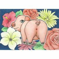 Lustige Postkarte „Freches Ferkel“ | Künstlerpostkarte Bild 1
