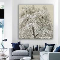 Leinwandbild Alter Baum im Schnee 100x100 cm - Historische Schwarz Weiß Fotografie, Winter - Vintage - Kunst - Wandbild Bild 1