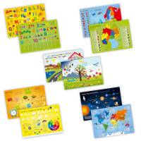 5er SET Tischset mit Lerneffekt für Kinder -  beidseitig bedruckt ABC 123 Weltkarte Zeit Farben Platz Bild 1