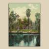 Vintage Art Leinwandbild Haus am See mit Spiegelung - Anno 1898 -  Photochrom Fotografie handcoloriert - Reproduktion - Kunst Druck auf Leinwand -  Wandbild Bild 1