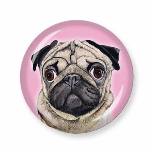 Button "Mops OSKAR" rosa, 3,2 cm