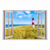 147 Wandtattoo Fenster - Leuchtturm Nordsee - in 5 Größen - Maritim Wanddeko Wandbild Landhaus weiß rot Bild 1