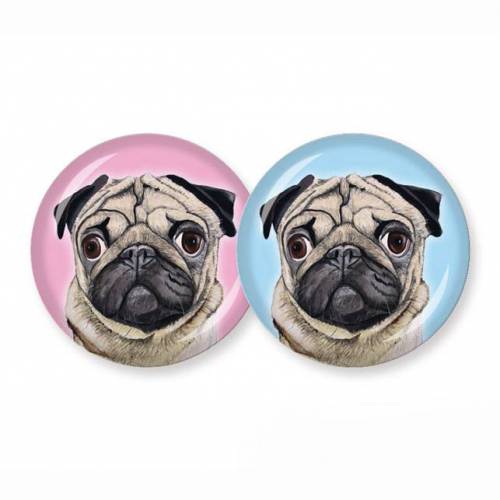 Buttonset "Mops OSKAR" rosa/blau, 3,2 cm