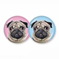 Buttonset "Mops OSKAR" rosa/blau, 3,2 cm Bild 1