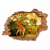 036 Wandtattoo - Loch in der Wand - Giraffe Afrika Savanne Steppe in 6 Größen Kinderzimmer Wanddeko Sticker Aufkleber Bild 1