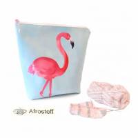 Handarbeitstasche Gr. S, Projekttasche, Sockentasche mit Flamingos und Maschenmarkierer Bild 1