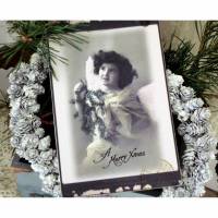 Weihnachten, Türschild Engel, Deko-Schild, Weihnachtsdeko zum hängen in Braun / Grüntönen & Vintage Stil. Bild 1