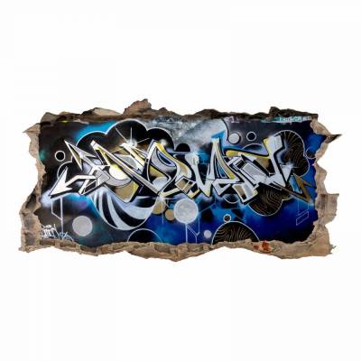 148 Wandtattoo Graffiti blau grau - Loch in der Wand - in 6 Größen - Cooles Wandbild Wanddeko Teenager Jugendzimmer