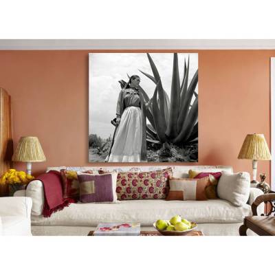 Frida Kahlo Leinwandbild  schwarz weiß 100 x 100 cm - Fine Art -  Fotografie -  Vintage Style -  Boho - Kunst -  Druck - Wandbild - Großformat