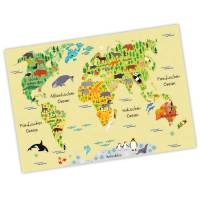 bezaubernde Kinder Weltkarte Gelb A3/ A2/ A1 *nikima* in 3 verschiedenen Größen Kontinente Amerika, Europa, Afrika, Tiere, Orca Bild 1