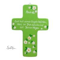 Taufkreuz Holzkreuz Kinderkreuz mit Blumen/Blüten   zur Taufe/Geburt/Kommunion Bild 1