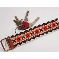 Schlüsselband 15cm original 70er Jahre Band mit orange Blümchen Schlüsselanhänger Bild 1