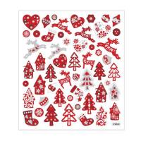 Weihnachts Sticker Rot mit Glitzer - Blatt 15 x 16,5 cm - Deko Aufkleber Adventskalender DIY Weihnachten Geschenkaufkleber Bild 1