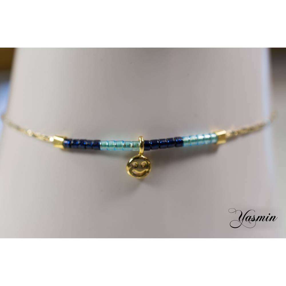 Blautöne an goldfilled Armband mit Smiley - Minimalistisch - Trend Bild 1