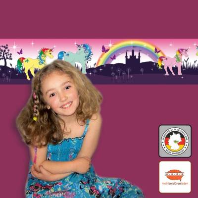 Kinderbordüre: Glitzer Sternchen Einhorn - optional selbstklebend - 15 cm Höhe