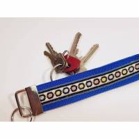 Enzianblaues Schlüsselband mit 70er Jahre Band mit pastell Punkten Schlüsselanhänger Bild 1