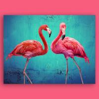 Pink Flamingos Collage Leinwandbild Vintage Style Kunst Druck Türkis smaragd grün Gicleedruck, Fotogemälde Bilder Bild 2