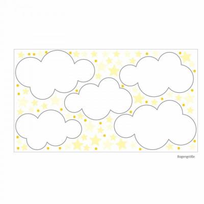140 Wandtattoo Wolken, Sterne und Punkte Set gelb weiß - 87 Stück - in 6 vers. Größen - süße Baby Kinderzimmer Wanddeko Aufkleber Sticker