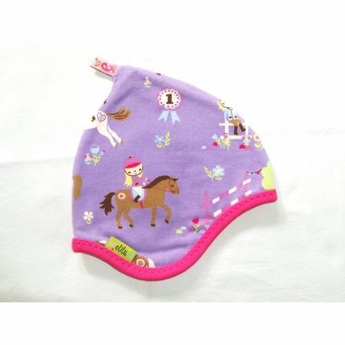 Wendemütze - Mütze - Wende-Zipfelmütze PFERDE/BLUMEN - KU 44/46 - Einzelstück!