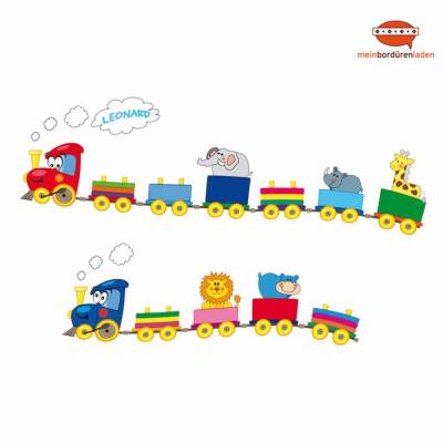 Wandtattoo-Set: Bunte Eisenbahn mit Tiere - personalisierbar