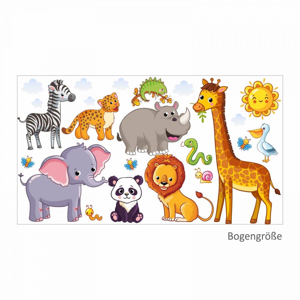 080 Wandtattoo Tiere Kinderzimmer Elefant Lowe Giraffe