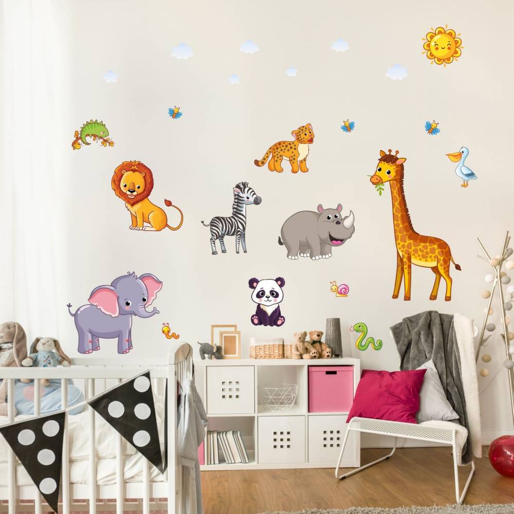 Kinderzimmer Elefant Tiere Wandtattoo Löwe Giraffe 080