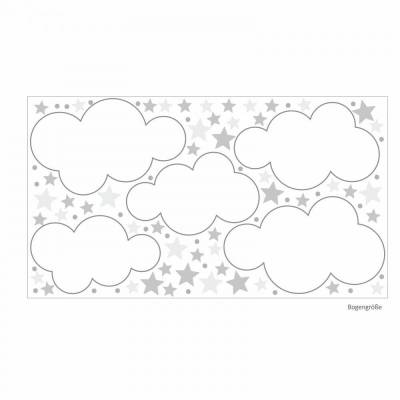 143 Wandtattoo Wolken, Sterne und Punkte Set grau weiß - 87 Stück - in 6 vers. Größen - süße Baby Kinderzimmer Wanddeko Aufkleber Sticker