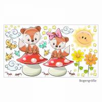 001 Wandtattoo Füchse auf Pilz Kinderzimmer Sticker Aufkleber in 6 vers. Größen *nikima* Babyzimmer Wanddeko Bild Bild 1