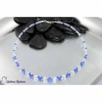 außergewöhnliche Kette in safirblau und transparent, elegant Halskette auch als Brautschmuck geeignet Bild 2