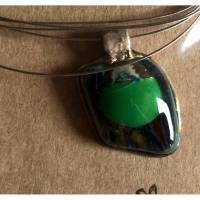 Kette  / Juwelierdraht mit grünem Glasanhänger in Feinsilbereinfassung - handmade, Unikat (10) Bild 1