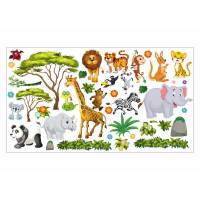 060 Wandtattoo Dschungel Tiere Löwe Elefant Savanne Baum Panda Nashorn Tiger Kangaruh *nikima* in 6 vers. Größen Bild 1