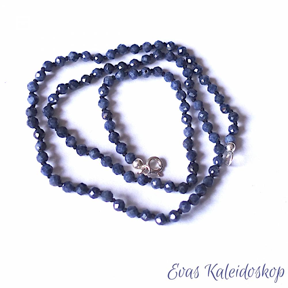 New 2x4mm Facettierte Blaue Saphir & 9-10mm Weiße Perlen Halsketten Armband Set 