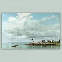 Cloudy - Leinwandbild 65 x 40 cm Kunstdruck, Leuchtturm, Meer, Wolken, Vintage Art, aufhängfertiges Wandbild, Fotografie, Photochrom Kunst Druck Bild 1