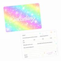 5 Einladungskarten Regenbogen bunt GLITZER inkl. 5 transparenten Briefumschlägen Kindergeburtstag Einladung Mädchen Bild 1
