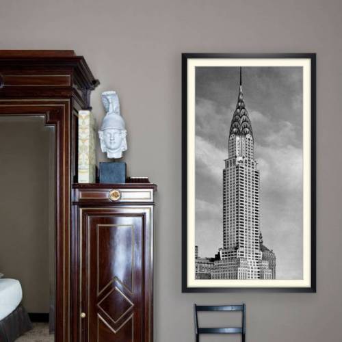 New York Chrysler Building Anno 1930  Kunstdruck gerahmt Bild 49 x 88 cm schwarz weiss Fotografie Vintage Architektur