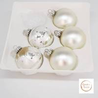 5 silberne Weihnachtskugeln, Glaskugeln, Chistbaumkugeln, Baumschmuck, Dekoration, Weihnachten, Advent Bild 1