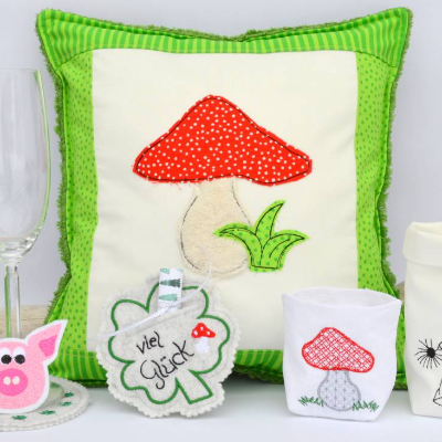 Stickdatei Glück SET Lichterbeutel Anhänger Untersetzer Fliegenpilz