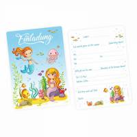 5 Einladungskarten Meerjungfrauen Wasser mit GLITZER inkl. 5 transparenten Briefumschlägen Kindergeburtstag Mädchen Einladung Bild 1