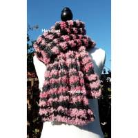 Voluminöser kuscheliger Schal * Wolle gestrickt * Einzelstück * rosa-schwarz Bild 1