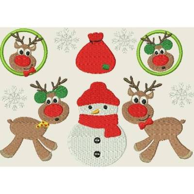 Stickdatei Weihnachten Rentier, Schneemann, Button , Maschinenstickerei  249