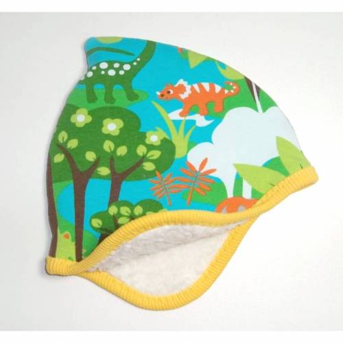 Kuschelige Mütze, Zipfelmütze DINOSAURIER - KU 42/44 - Einzelstück!