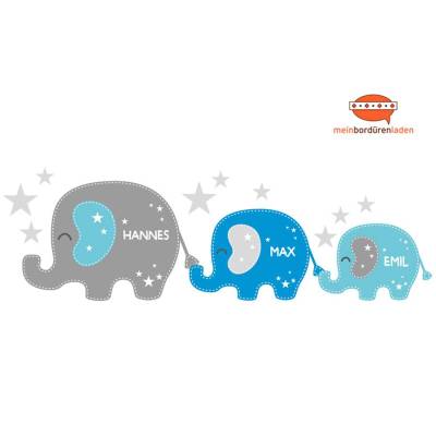 Geschwister - Wandtattoo: 3 Elefanten Sternchen - personalisierbar