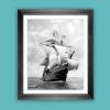 Santa Maria Segelschiff, Kunstdruck gerahmt, Historische Schwarz weiß Fotografie mit Retro Rahmen 51,6 x 54,6 cm, Vintage Style Bild 2