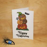►2019-0144◄ Karte A6 - HALLOWEEN - "Happy Halloween + Kürbisse" Bild 1