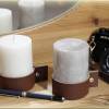Kerzenhalter, Stumpenkerze mit Ledermanschette in verschiedenen Farben, Kerze minimalistisch, industrial Leder Bild 8