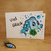 ►2019-0198◄ Karte B6 - GLÜCK "Viel Glück + Fisch" Bild 1