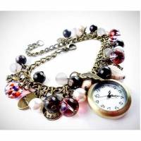 Armbanduhr, Damenuhr, Bettelarmband, Armband, opulent, auffallend, bronzefarben, Vintage-Stil,UB3 Bild 1