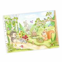 065 fleißige Waldtiere Zeichnung - Poster Bild für das Kinderzimmer oder Babyzimmer - in 5 Größen - Igel Eichhörnchen Hase (ohne Rahmen) Bild 1