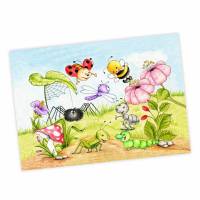 063 Krabbeltiere Zeichnung - Poster Bild für das Kinderzimmer oder Babyzimmer - in 5 Größen - Raupe Marienkäfer Biene Libelle (ohne Rahmen) Bild 1