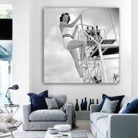 Leinwandbild Pin Up Girl, schwarz weiß, 100 x 100 cm,  Fine Art,  Fotografie,  Modefotografie - Vintage Style,  Kunst -  Druck, Wandbild, Großformat Bild 1